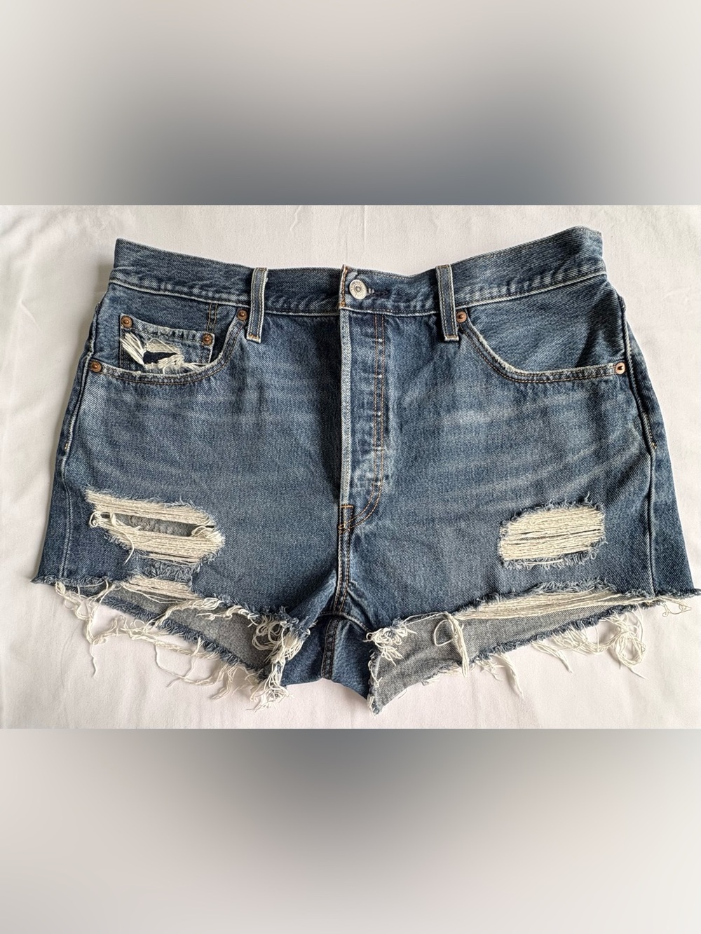 Levi’s 501 Original Shorts W34 Distressed Button Fly Raw Hem Denim